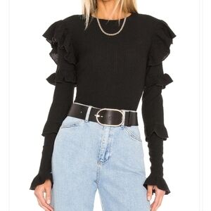 Tularosa "Selma" Black Ruffle Bodysuit